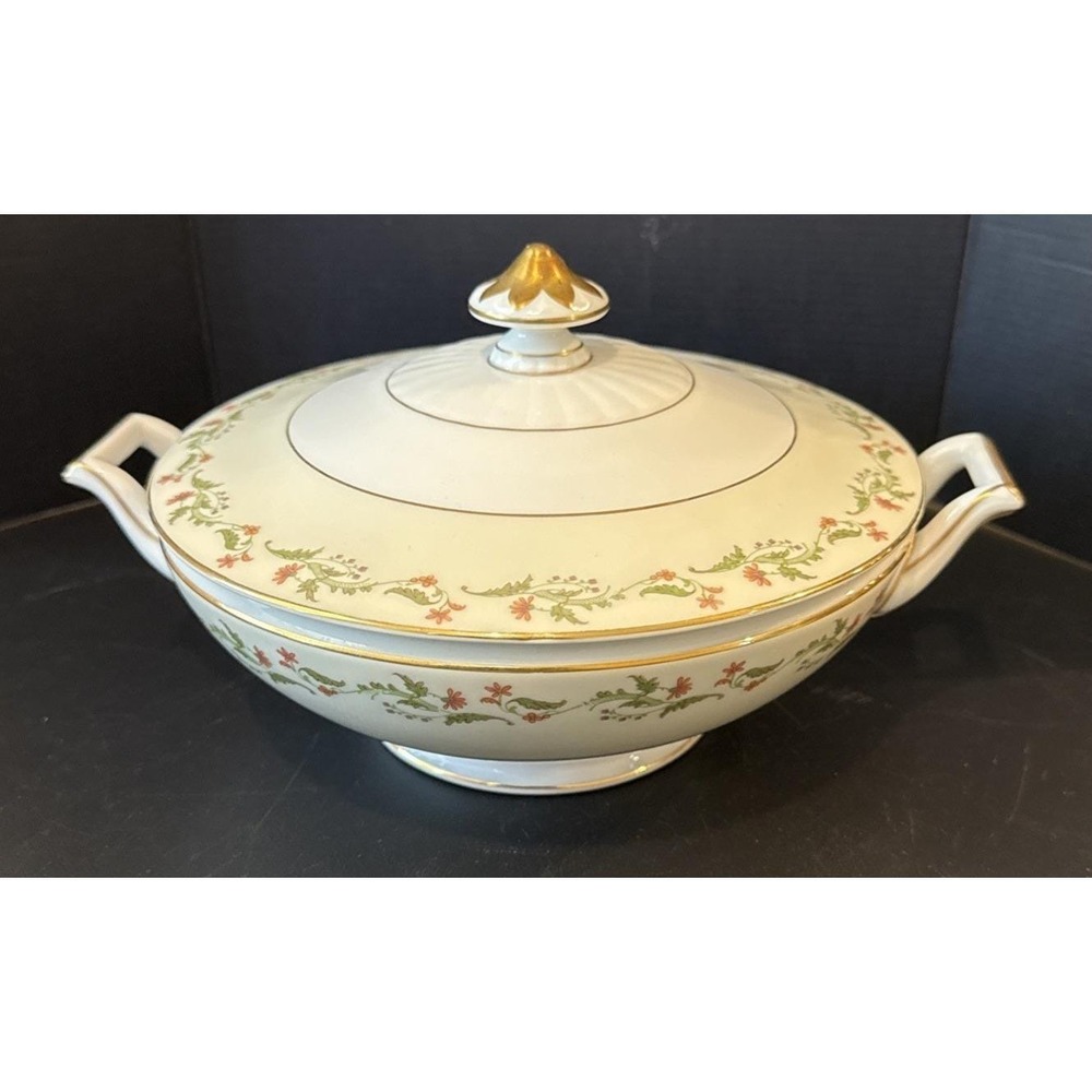 Heinrich Selb Bavaria Germany Gold Trim Pink Flowers Lidded Tureen Serving Bowl